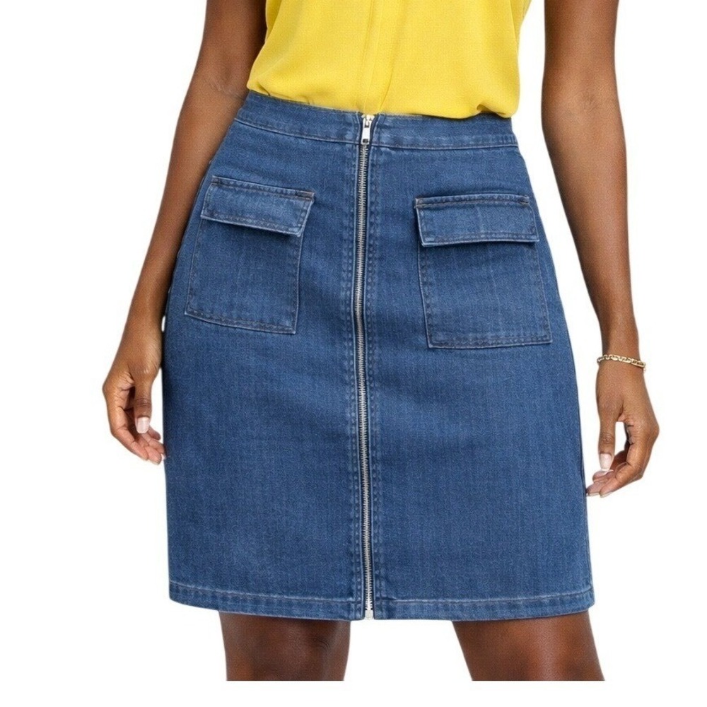 Charlotte Russe Denim Pencil Skirt Cargo Pockets Zipper Front Blue Size L